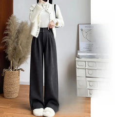 Hnewly  Wide Leg Pants Jogger Womens Autumn Corduroy Checked Flannel Tender Jacquard English-Style Embroidery Altgoth Classical Plaid OL