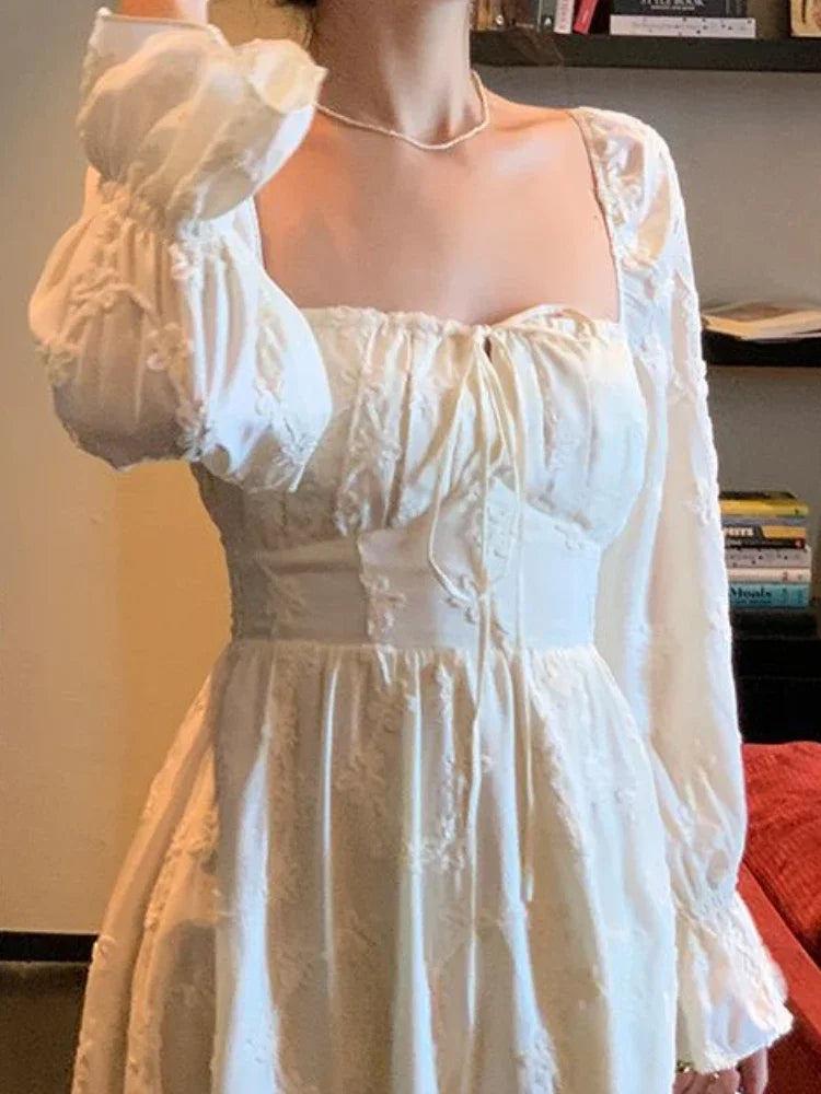 Hnewly DRESS TO IMPRESS Spring Elegant Long Fairy Dress Women Sweet Embroidery Flare Sleeve Casual Dress Office Lady Fashion Korean Party Dress Y2k