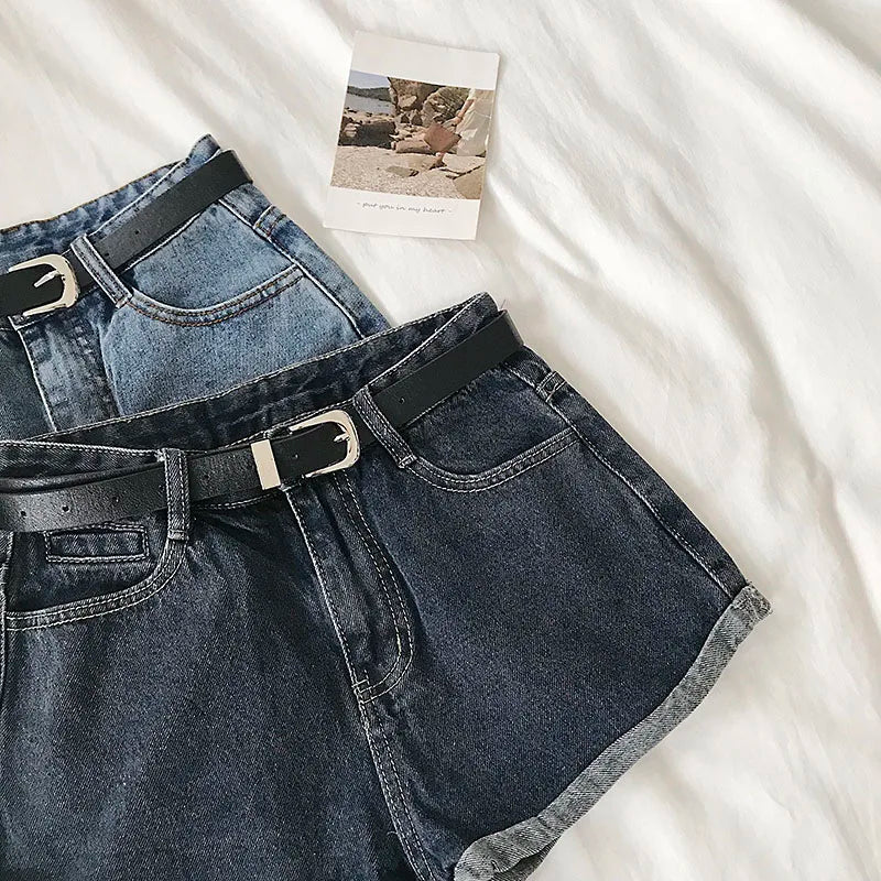 Hnewly  Versatile High Waisted Denim Shorts Summer 2025 New  Rolled Edges Loose Wide Leg Hot Pants Minimalist Women's Beach Pants