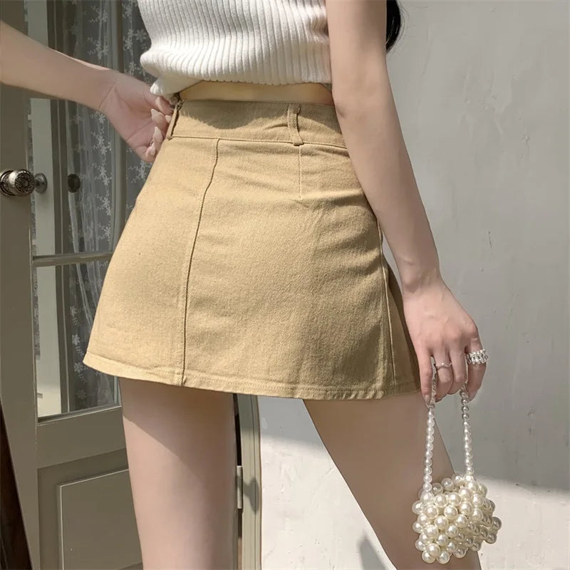 Hnewly Spicy Girl White Denim Skirt Chic High Waist A-line Ultra Short Skirts Women's 2024 Summer New Cool High Street Pleated Skirt
