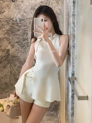 Hnewly Summer French Elegant Sleeveless Vest Blouse Women Office Lady2000s Vintage Clothing Korean Fashion Blouse Female Outwear Chic