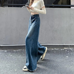 Hnewly outfit ideas Woman High Waist Vintage Designer Wide Leg Jeans Female Gothic Loose Straight Leg Pants Girls Blue Light Blue Denim Trousers