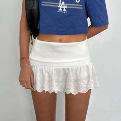 Hnewly Fairycore White Lace Pleated Skirt with Shorts Cute Coquette Low Rise Patchwork Super-short Mini Skirts Ladies y2k Summer