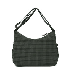 Hnewly  Olive Green Gingham Plaid Nylon Hobo Bags For Women Large Capacity Drawstring Shoulder Bags Lightweight Daypack for School Bags