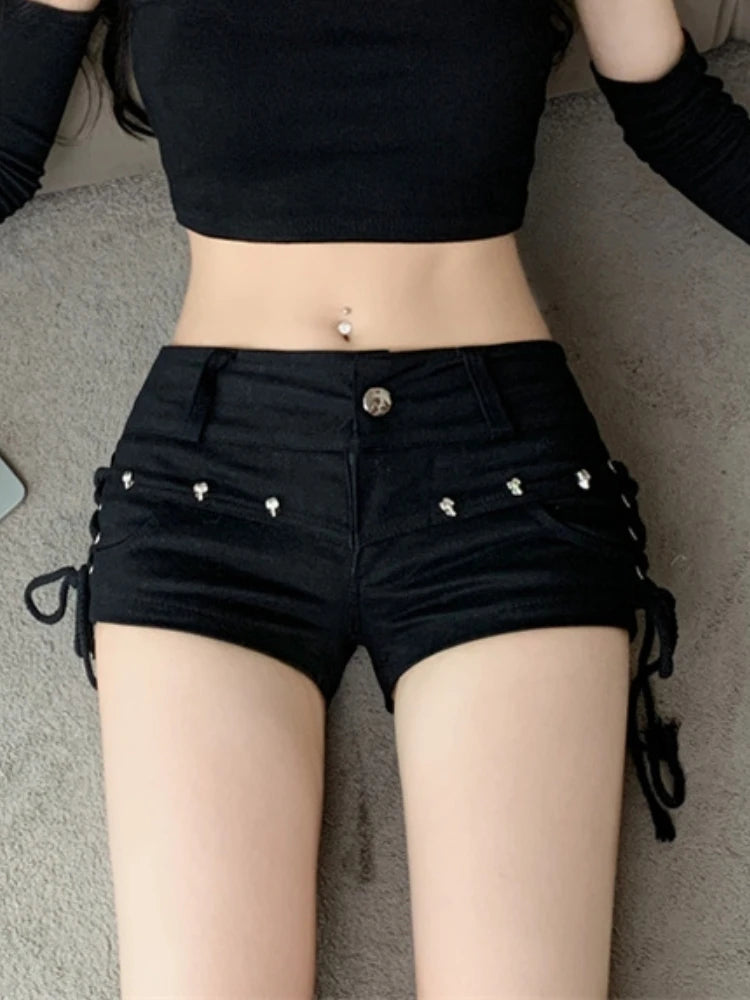 Hnewly Shorts Women Skinny Creativity Lace-up Popular Streetwear Daily Personality Students Holiday Fashion Sexy American Retro Leisure
