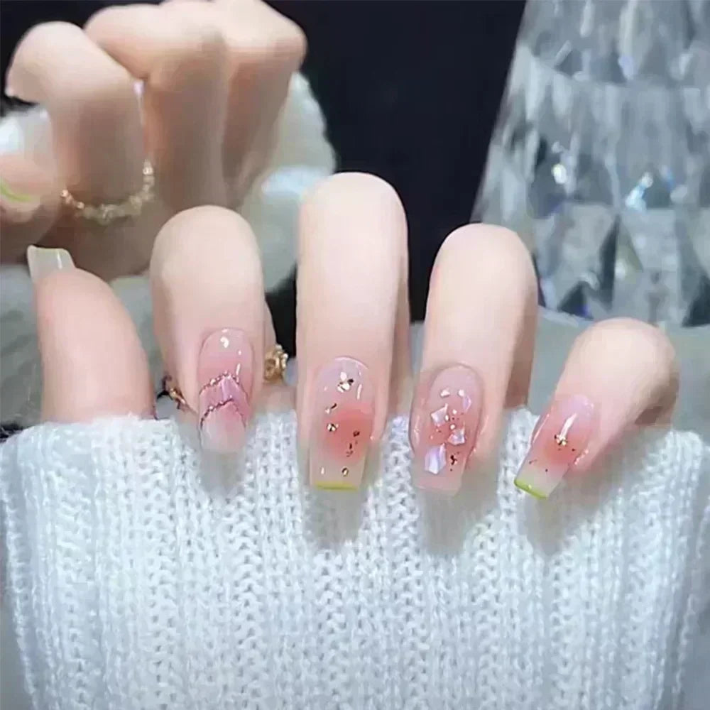 Hnewly 24pcs Detachable Short Press on Nails Y2k rhinestone False Nails with Glue Ballet Sweet Cool Girls Artificial False Nails Tips
