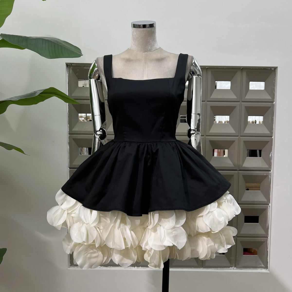 Hnewly Fashion Patchwork Dress Women's Square Collar Sleeveless Casual A Line Dresses 2025 Summer New Tide