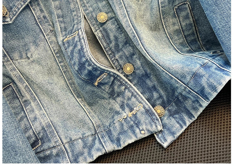 Hnewly  Fashion Denim Jacket Loose Casual Retro Jeans Short Coat Women's Spring Autumn Elegant Korean Standing Collar Long Sleeve Top