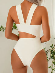 Hnewly  3D Flower Asymmetric Cut Out Women Swimwear One Piece Swimsuit Female High Cut Monokini High Waist Bathing Suit Swim Beachwear