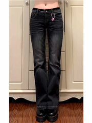 Hnewly  Women's Low Rise Flared Jeans Black Bootcut Jeans American Retro Denim Pants Y2k Japanese 2000s Harajuku Bell Bottom Skinny Jean