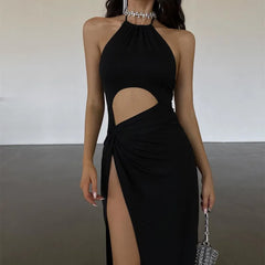 Hnewly Fashion Off Shoulder High-waist Backless Solid Long Dress Sexy Elegant Hollow Out Split Dresses Summer Women Vestidos