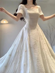 Hnewly  Spring and Summer Temperament French New Style Waist Pleated Solid Color Casual and Elegant Versatile Dress the dress black dress white dress