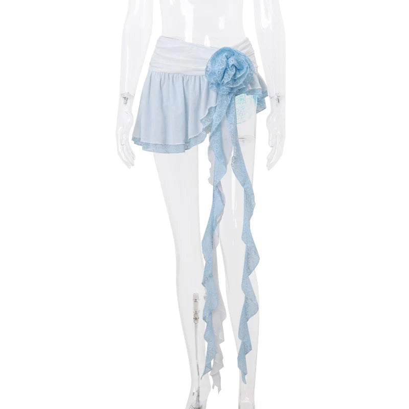 Hnewly Fashion Lace Women Mini Skirt Y2K Ladies Asymmetrical Ruffle Slim Female Short Dresses Sexy Women's Summer Skirts