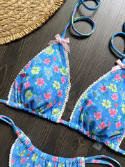 Hnewly  Floral Printed Halter Bow Knotted Bikini Female Swimsuit Women Swimwear Two-pieces Bikini Set Bather Bathing Suit Swim Lady