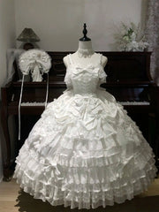 Hnewly  Spring Summer New Sweet Lolita Long JSK Suspender Dress Girls Women Cute Bow Lace Splice  Wedding Dress Princess Dresses