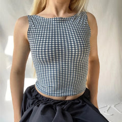 Hnewly  Women's Summer Casual Plaid Camisole Bow Backless Vest Sleeveless Slim Fit Women's Vest