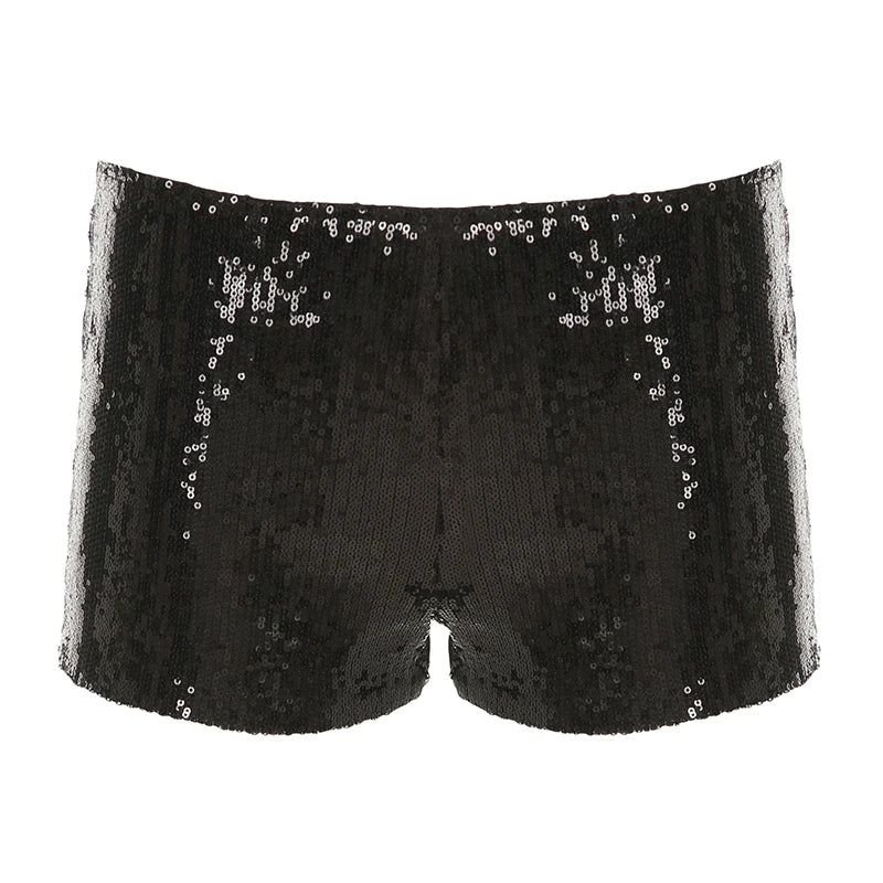 Hnewly Party Style Skinny Sequin Shorts Solid Low Rise Slim-fitting Short Pants for Women y2k Aesthetic Streetwear Shorts Summer