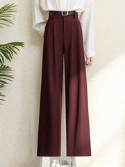 Hnewly Spring 2025 New Burgundy Suits Pants for Women Office Lady Elegant High Waist Wide Leg Fashion Trousers with Pockets Black Gray