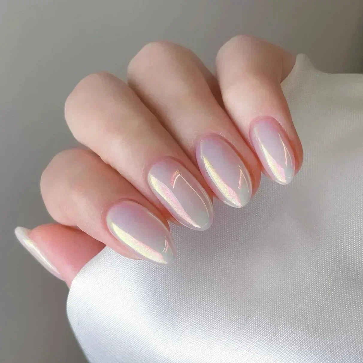 Hnewly 24Pcs Pink Almond French Press on Nails With 3D Bow ripple charms Design Fake Nails Ballerina False Nails Full Cover Nail Tips