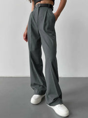 Hnewly Office Ladies Trousers Women High Waist Full Length Pants Female Pleated Wide Leg  Solid OL Pants for Women