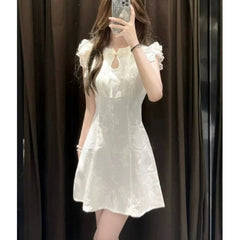 Hnewly  Young Women's New Chinese Style Reformed Qipao Short Size Waist Inward Dress Floral Embroidery Fly Sleeve Summer Dress