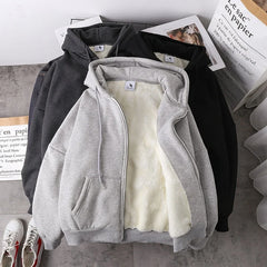 Hnewly comfy outfits winter Women Coat Plush Jackets Solid Color Velvet Thick Warm Winter Hoodies Coat Zipper Sweatshirt Tops Winter Plus Size