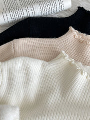 Hnewly  Lace Edge Half High Collar Sweater Autumn Winter New Women's Long Sleeve Top Warm Solid Color Slim Basic Knit Pullover