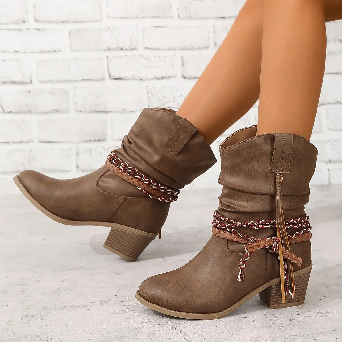 Hnewly outfit inspo winter Women's Shoes Slip-on Women's Boots Fashion Pleated Daily  Boots Women Hot Sale Round Toe Square Heel Ankle Boots