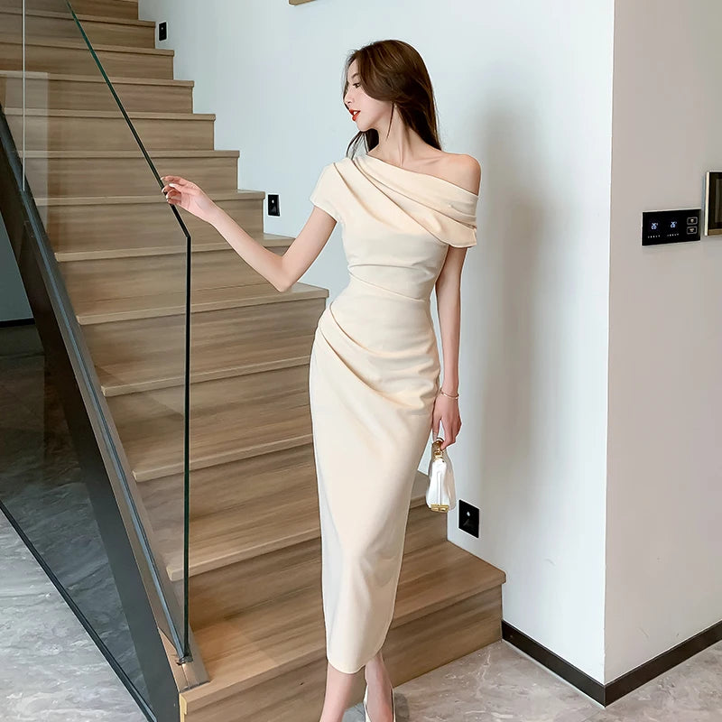 Summer Fashion Elegant Off Shoulder Evening Party Dresses Sexy Vintage Casual Prom Birthday Vestidos Female Chic Clothes Robe