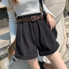 Hnewly Corduroy Shorts Women A-line High Waist Elegant Loose Korean Style Casual All-match Vintage Young Lady Wide Leg Female Chic Ins