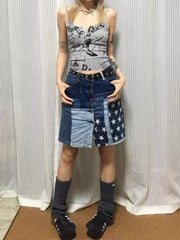 Hnewly  Y2k Street Punk Print White Camisole Vest for Women Fashion Sexy Slim Fit Tank Top 2025 Summer New Bottoming Tops Mujer