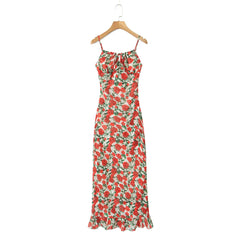 Hnewly  Midi dresses for women Summer bodycon dresses sexy vintage clothes dress elegant black dress front tie vintage floral dress