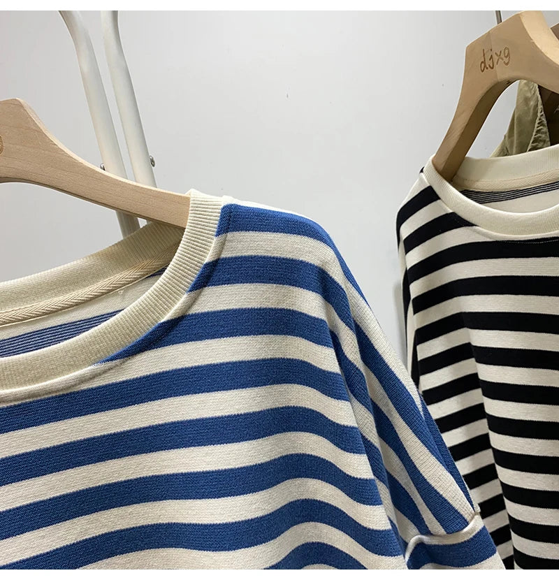 Hnewly  Spring Autumn Striped Sweatshirts  Women Casual Loose Long Sleeve Tops Korean Style Trend All-Matched Pullovers