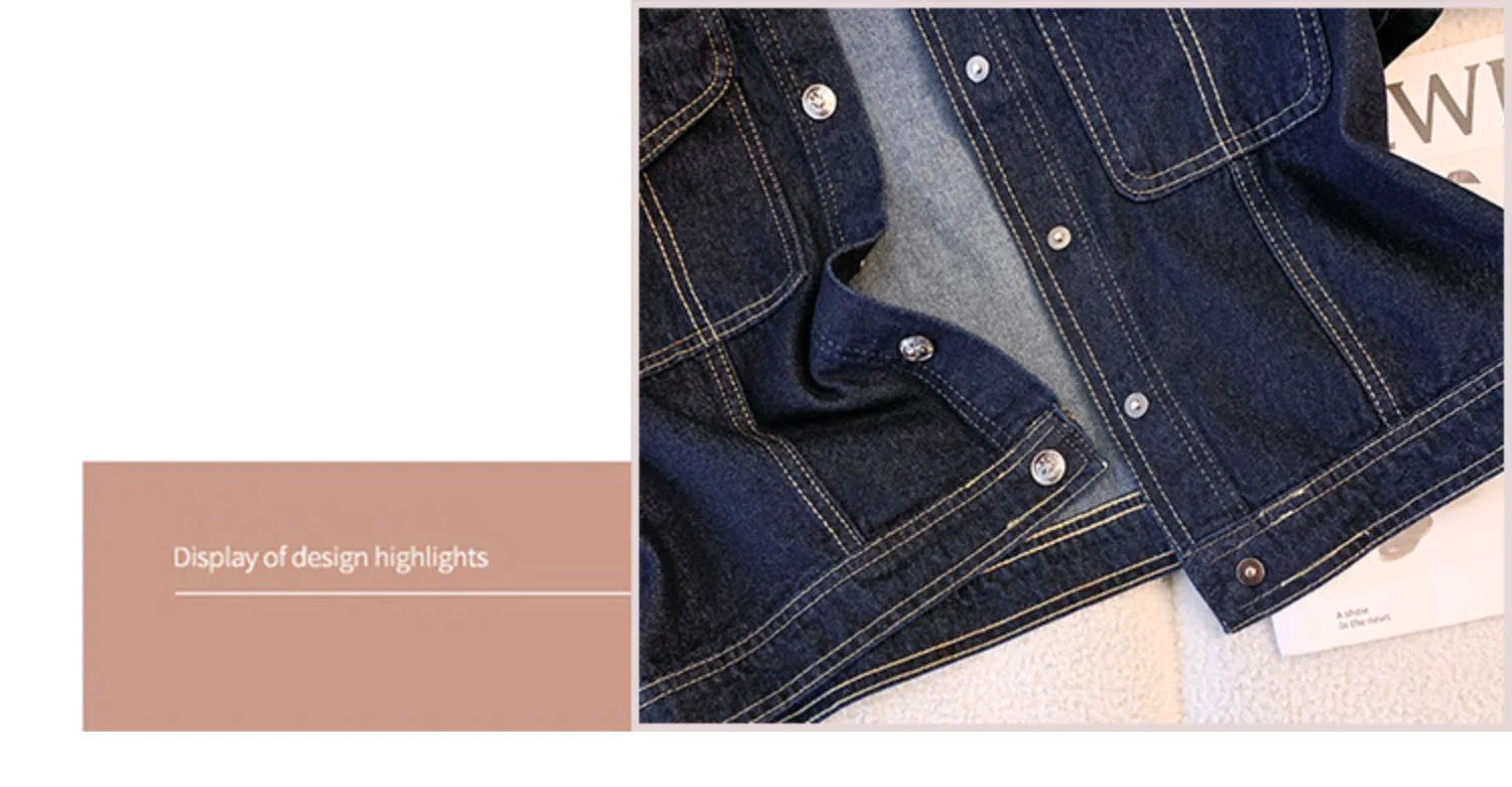 Hnewly  Deep Blue Short Sleeve Denim Jacket For Women Spring/Summer Lapel  Single Breasted Korean Loose All-Match Short Casual Top