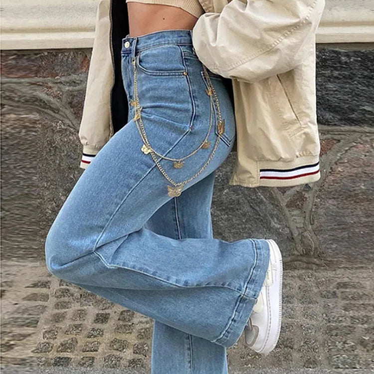 Hnewly Women Denim Flared Pants Casual Solid Color Stretchy High Waist Bell Bottom Jeans Streetwear Baggy Jeans For Women Trousers Y2K