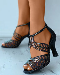 Hnewly  Fashion Shoes of Women Fashion Stiletto Rhinestone Hollow Fish Closed Toe Sexy Dance Shoes Plus Size Ladies Sandals
