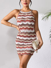Hnewly  Sexy Hollow out Knitted Stripe Beach Dr Strapl ort Skirt Women's Summer Faion Casual Breathable Clothing
