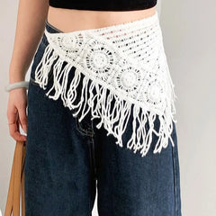 Hnewly  Bohemian Knitted Back Flap Ethnic Style Hand-knitted Knitted Butt Flap Crocheted Multifunctional Triangular Scarf Tie Straps