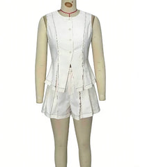 Hnewly  Women's Versatile Vest Shorts Set Sleeveless Button Front Vest and Pleated Shorts Cute Minimalist Two Pieces Set