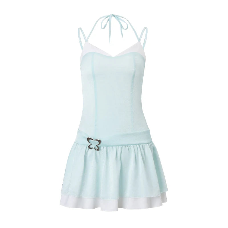 Hnewly French Sexy Off-Shoulder Sleeveless Mini Dress Y2K Elegant Backless Halter Summer Casual Daily Formal Women's Vestidos