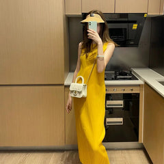 Hnewly  Yellow Strapless Long Dress Elegant Simple Style Beach Vacation Women's Dress Summer New Arrival Sleeveless H-Style Gown