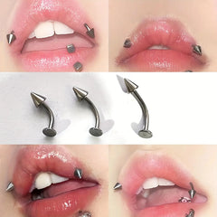 Hnewly  1pcs Stainless Steel Curved Barbell Lip Stud Labret Banana Ring Piercing Jewelry Cartilage Daith Tragus Helix Conch Earrings