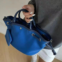 Hnewly  Large Capacity Commuter Canvas with PU Leather Bundle Tote Bag Fashionable Commuter Vegetable Basket Portable Canvas Bag