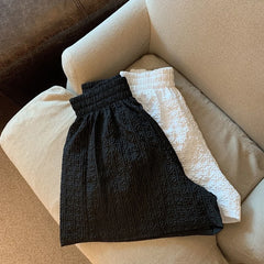 Hnewly  Black White Jacquard Shorts Women 2025 Summer Elastic High Waist Pockets Wide Leg Shorts Woman Loose Streetwear Half Pants