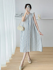 Hnewly  Pregnant Women's Dress Summer Drawstring O-neck Short Sleeved Printing Maternity Beach Dresses for Holiday