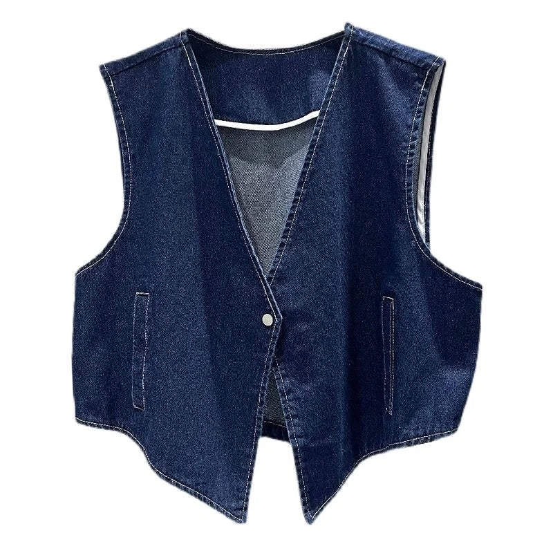 Hnewly Denim Vest Jacket For Women Spring Autumn 2025 New  One Button Sleeveless irregular Coat Girls Summer Loose Versatile Top