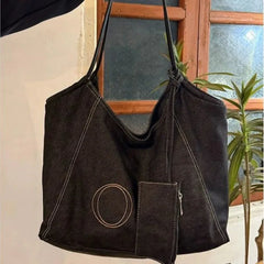 Hnewly  Korean Retro Black Tote Bag Women Large Capacity Denim Shoulder Bag Ladies Letter Harajuku Simple Everyday Underarm Bag New