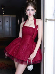 Hnewly  Cutenew Sexy Noble Dress +Mesh Puffy Skirt Women Jacquard Bow Sequin Sleeveless Halter Backless Stretch Birthday Party Suits