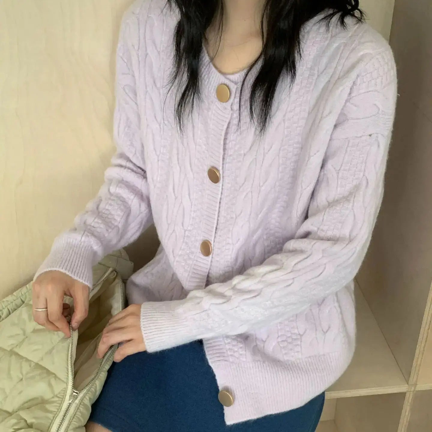 Hnewly  Vintage Twist Knit Cardigan Women's Lazy Loose Soft Thickened Single-Breasted 2025 Autumn Winter New Korean Style Female Tops