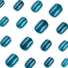 Lunivop  24pcs Short Aurora Blue Short Squared Oval False Nails for Girls Press on Nail To Stick on Cheap Wear Nail Art with Glue Cheap